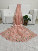 Peach Designer Shimmer Organza Saree