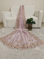 Light Lavender Designer Shimmer Organza Saree