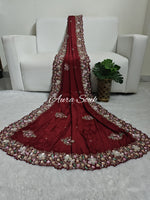Red Designer Satin Organza Saree