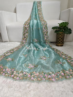 Blue Designer Shimmer Organza Saree