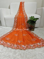 Orange Designer Organza Saree