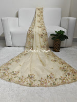 Cream Satin Organza Designer Saree