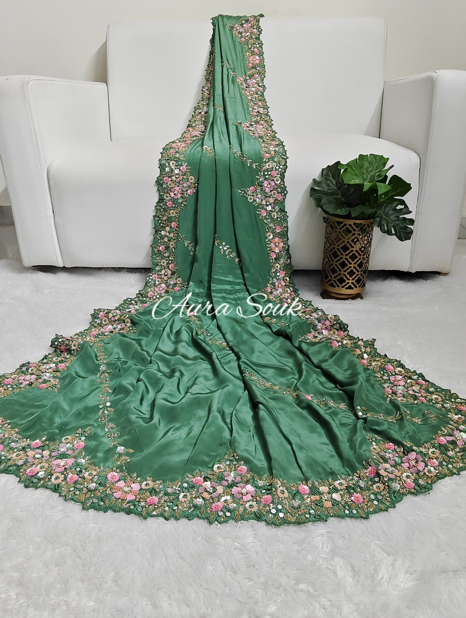 Green Designer Crepe Silk Saree