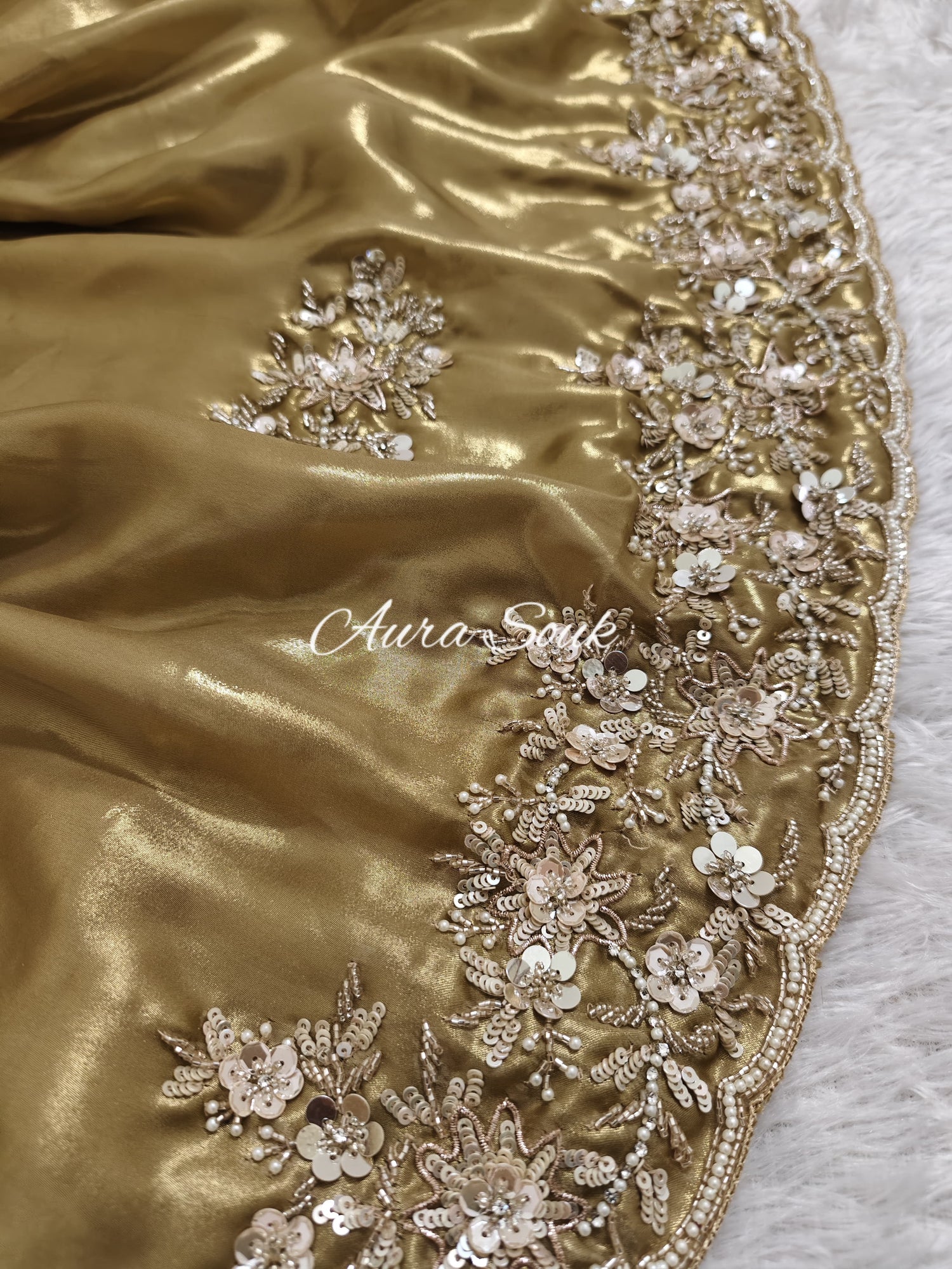 Gold Designer Shimmer Crepe Silk Saree