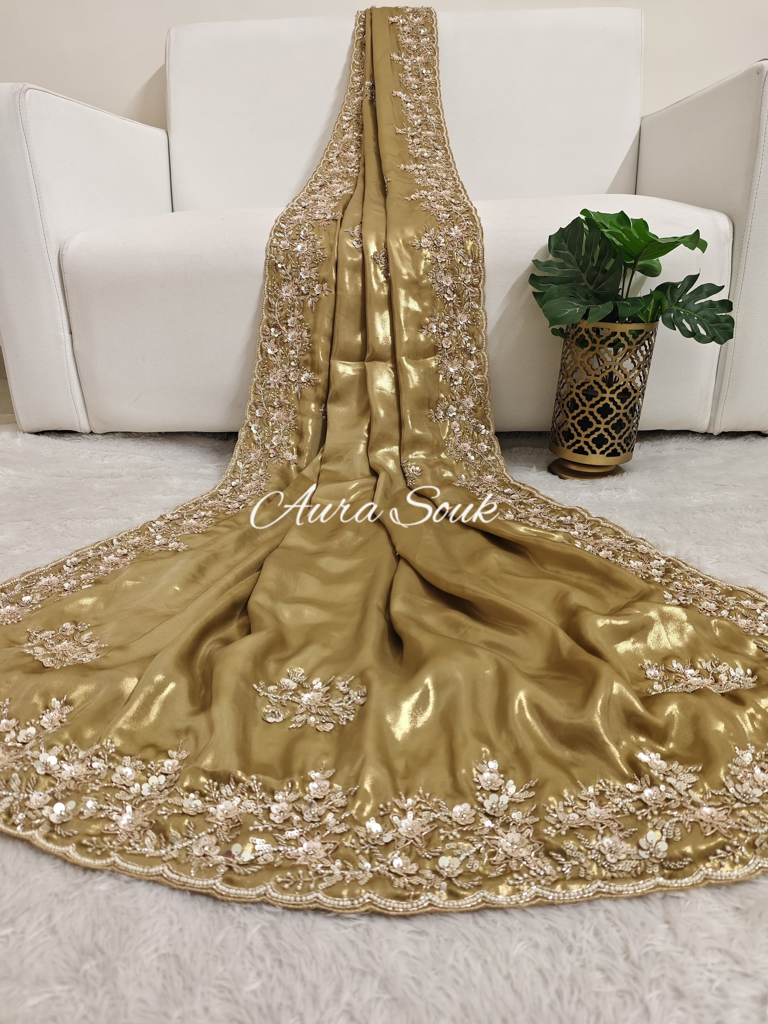 Gold Designer Shimmer Crepe Silk Saree
