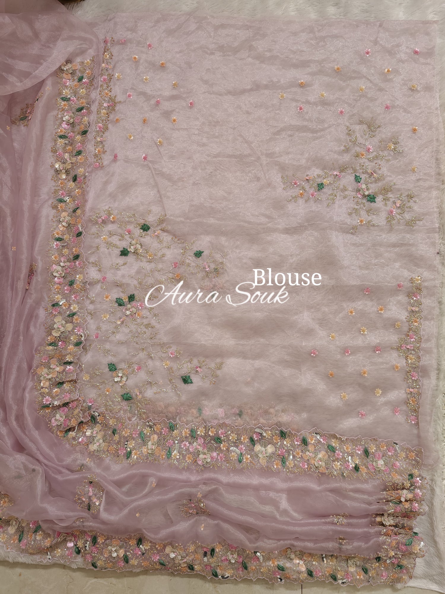 Light Lavender Designer Shimmer Organza Saree