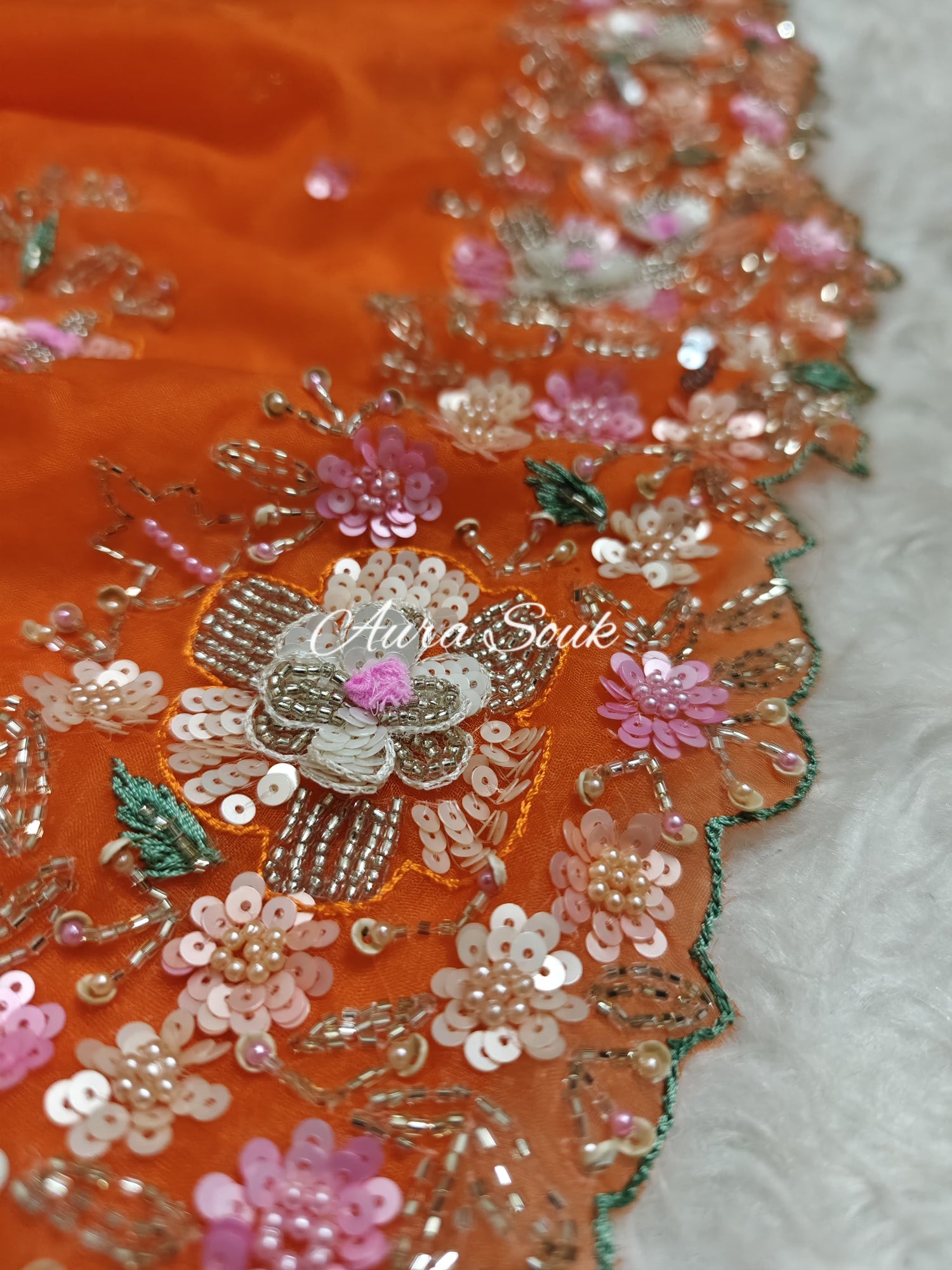 Orange Designer Organza Saree