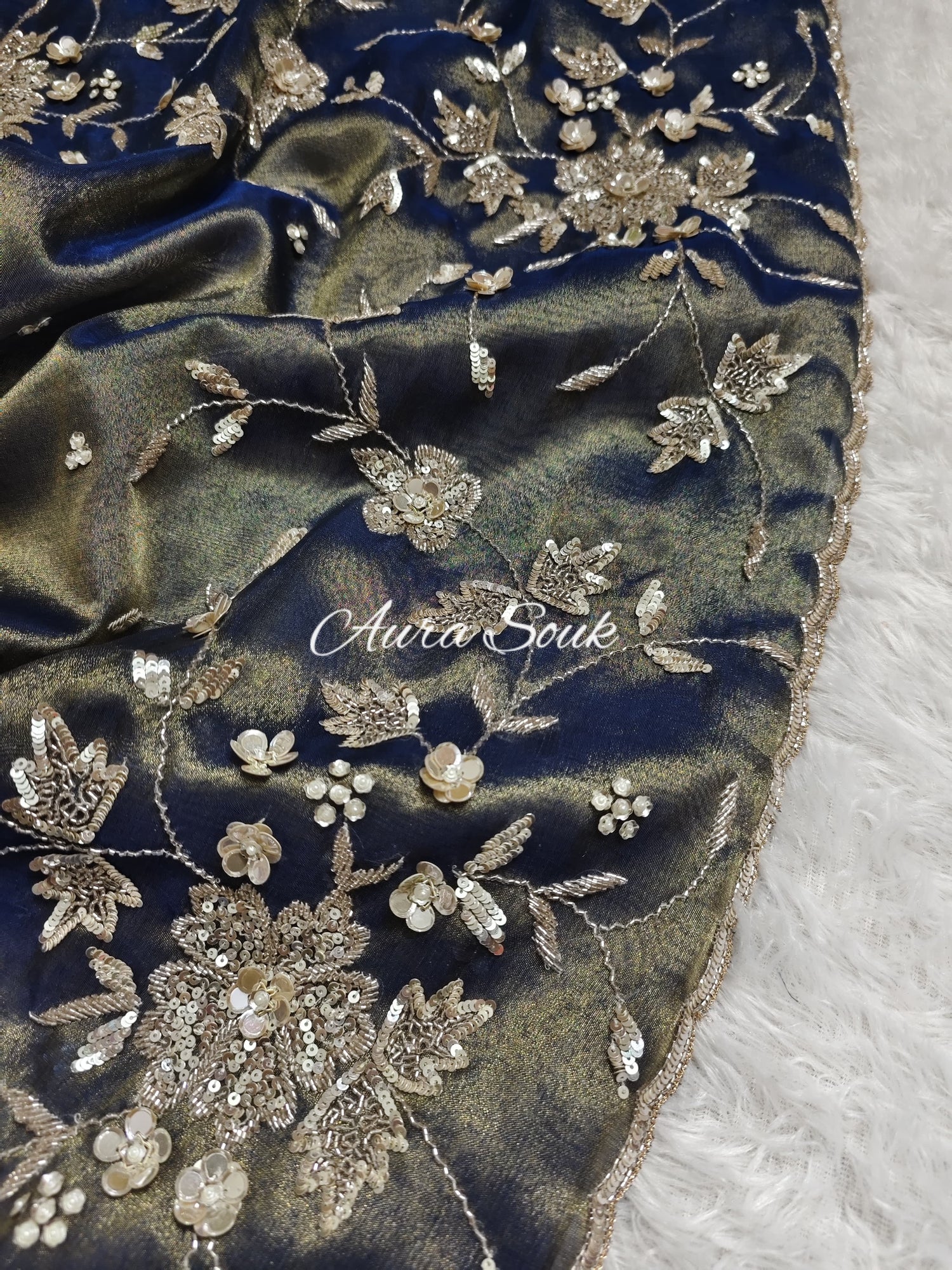 Blue Dual Toned Banarasi Tissue Designer Saree