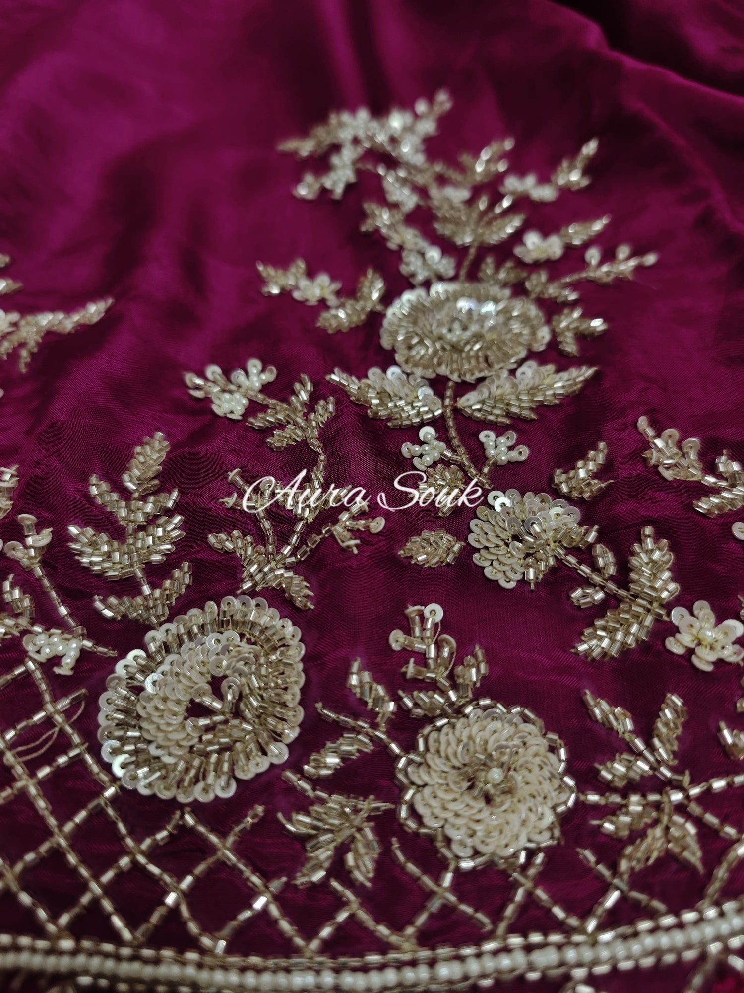 Wine Royal Satin Organza Designer Saree