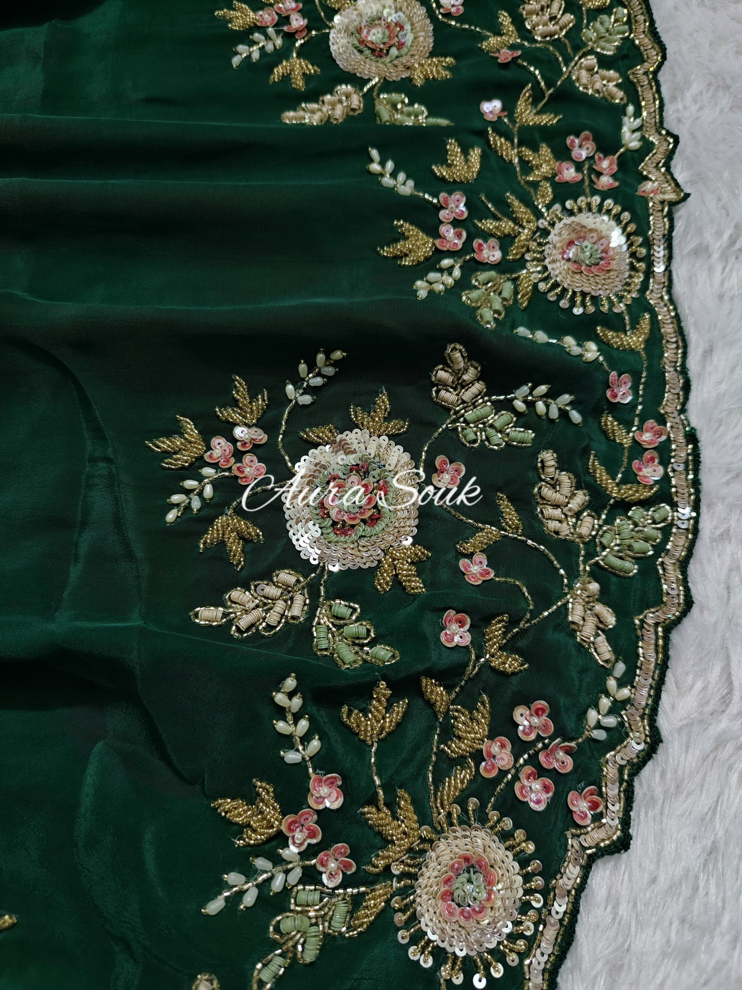 Green Satin Organza Designer Saree