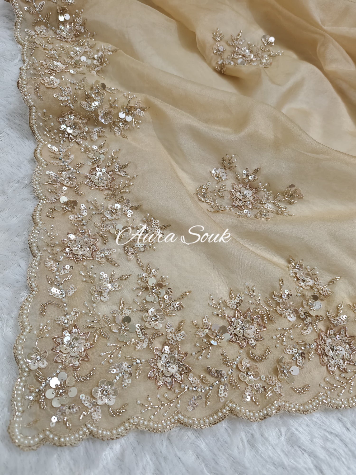 Nude Beige Organza Organza Designer Saree