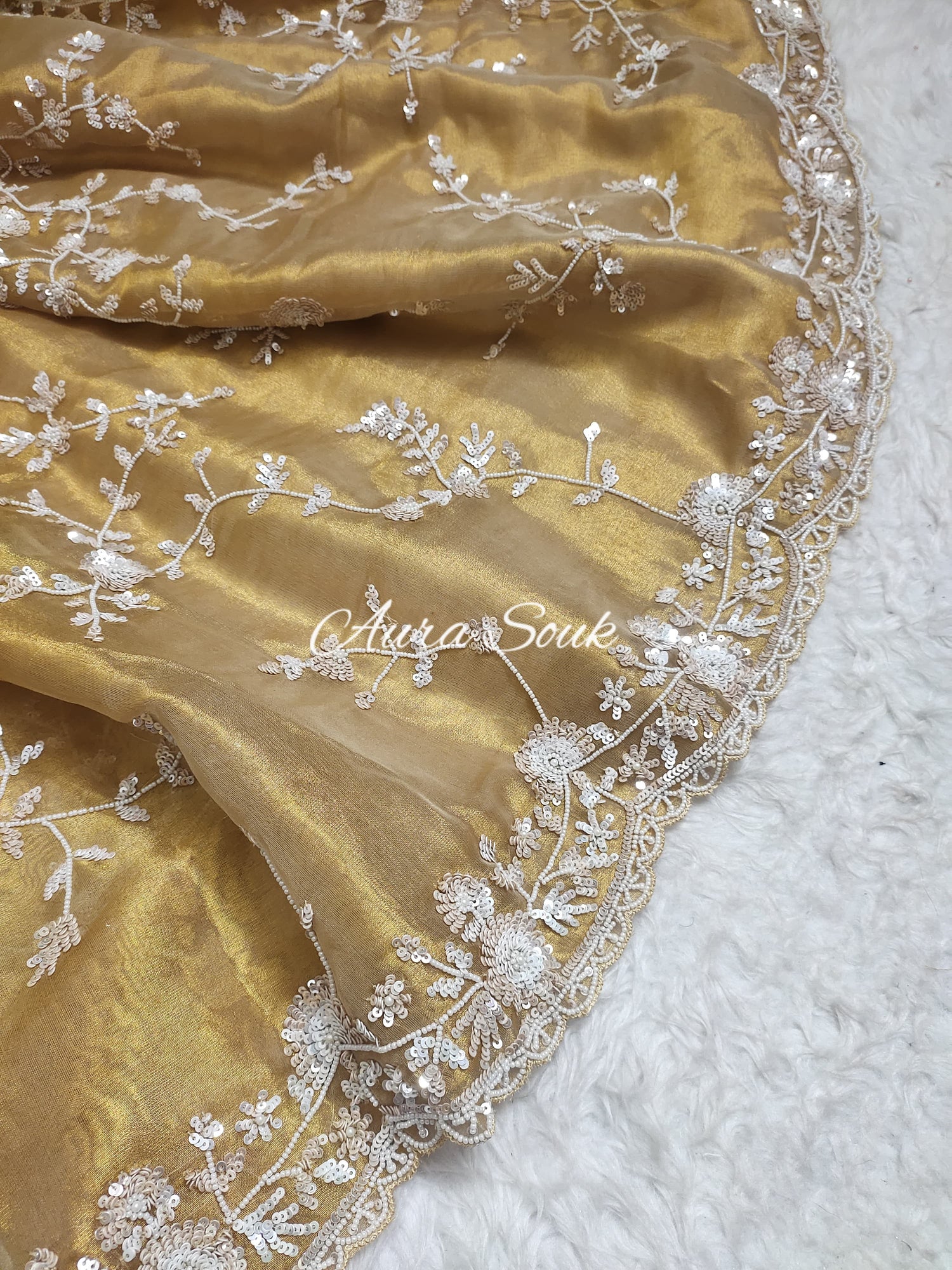 Gold Color Tissue Silk Designer Saree